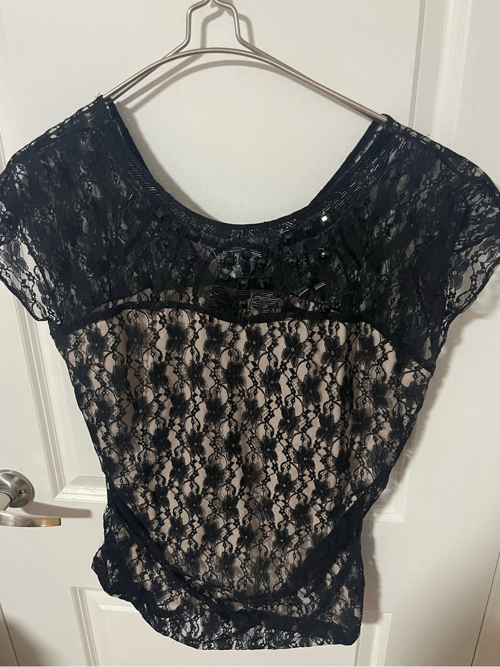 MXM Beaded Black Lace & Nude Top 🖤✨🪩